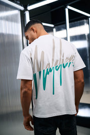 Malelions Men Oversized Split T-Shirt | White/Turquoise