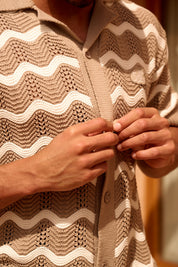Malelions Men Wavy Crochet Knitted Shirt | Taupe