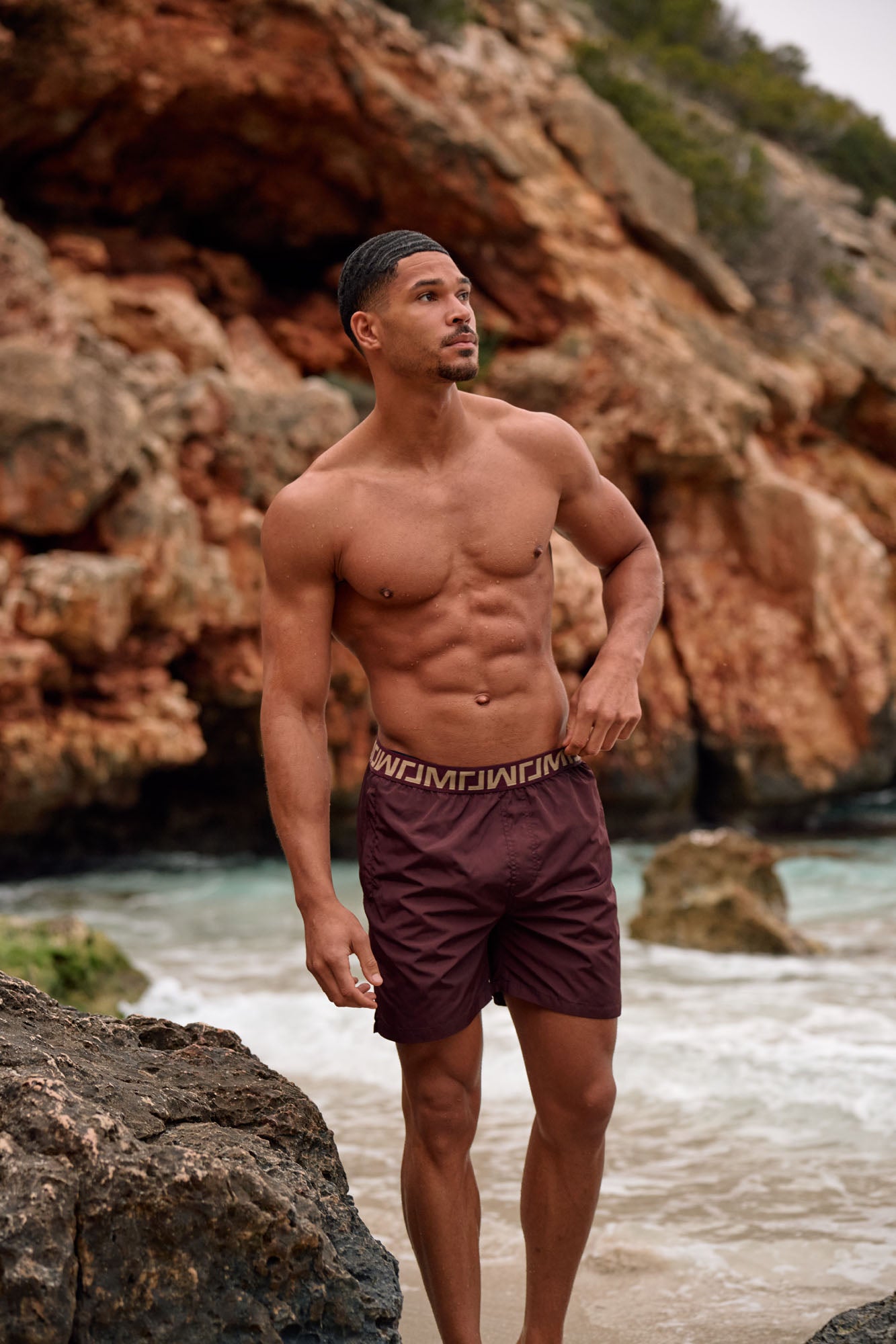 Malelions Men Venetian Swim Shorts | Burgundy