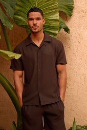 Malelions Men Diagonal Seersucker Shirt | Dark Brown