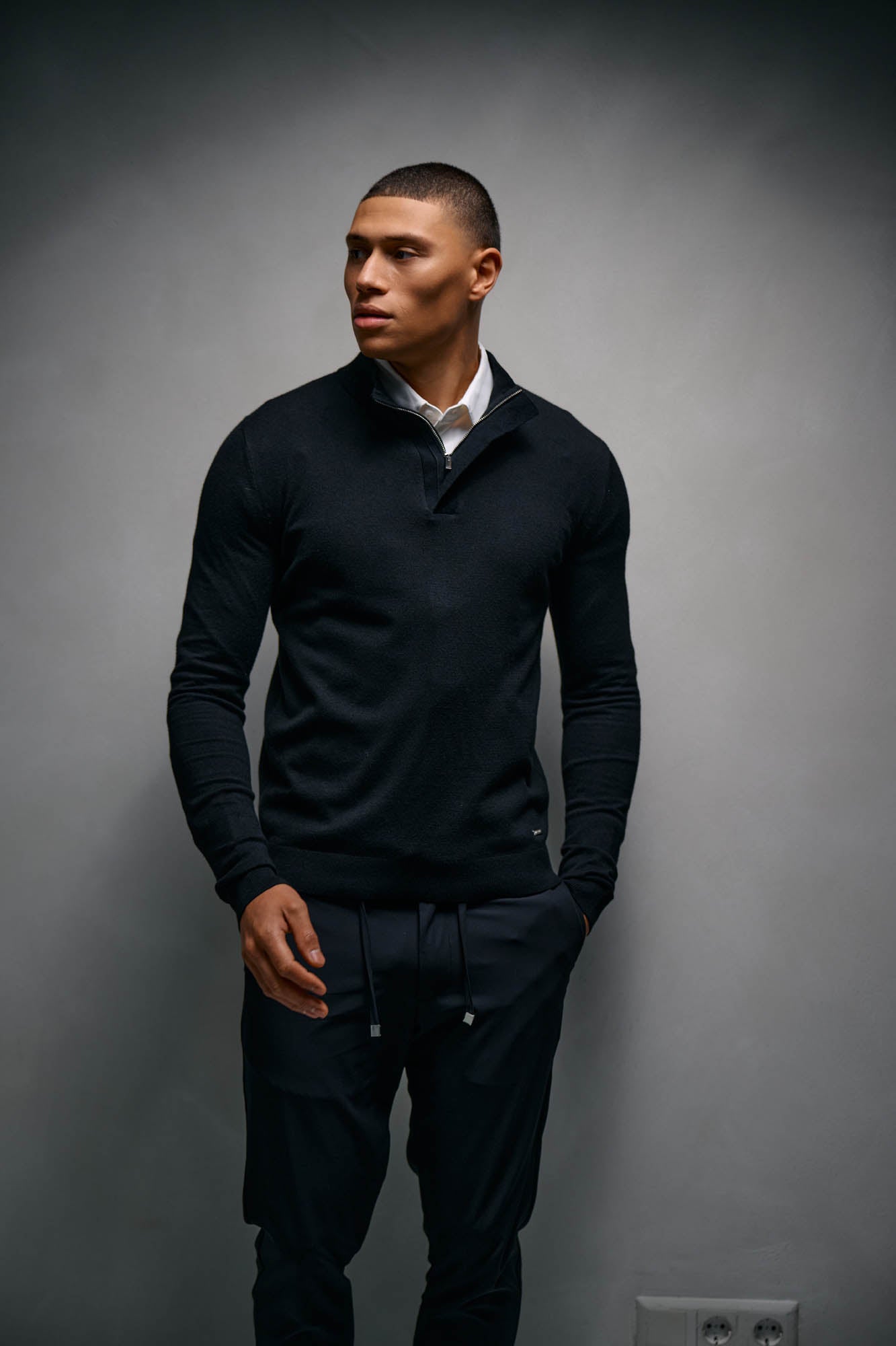 Malelions Men Knitted Longsleeve Zip Polo | Black