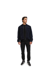 Malelions Men Textured Zip Overshirt | Navy