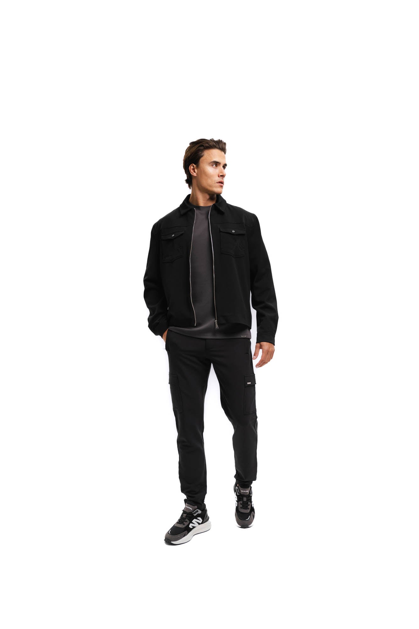 Malelions Men Textured Zip Overshirt | Black