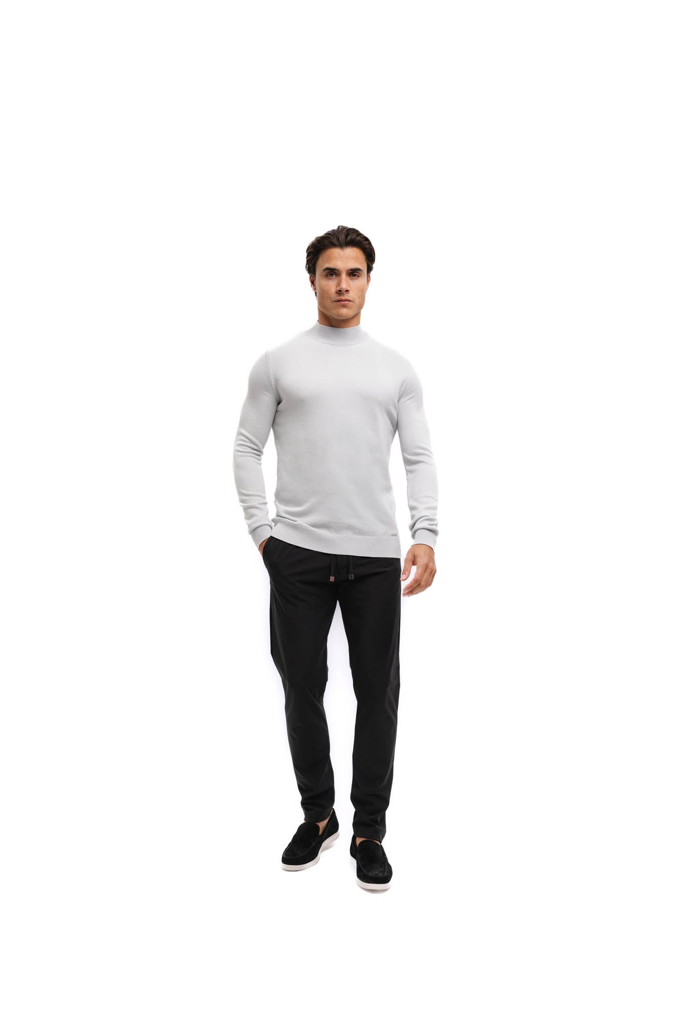 Malelions Men Knitted Mockneck Sweater | Ocean Grey