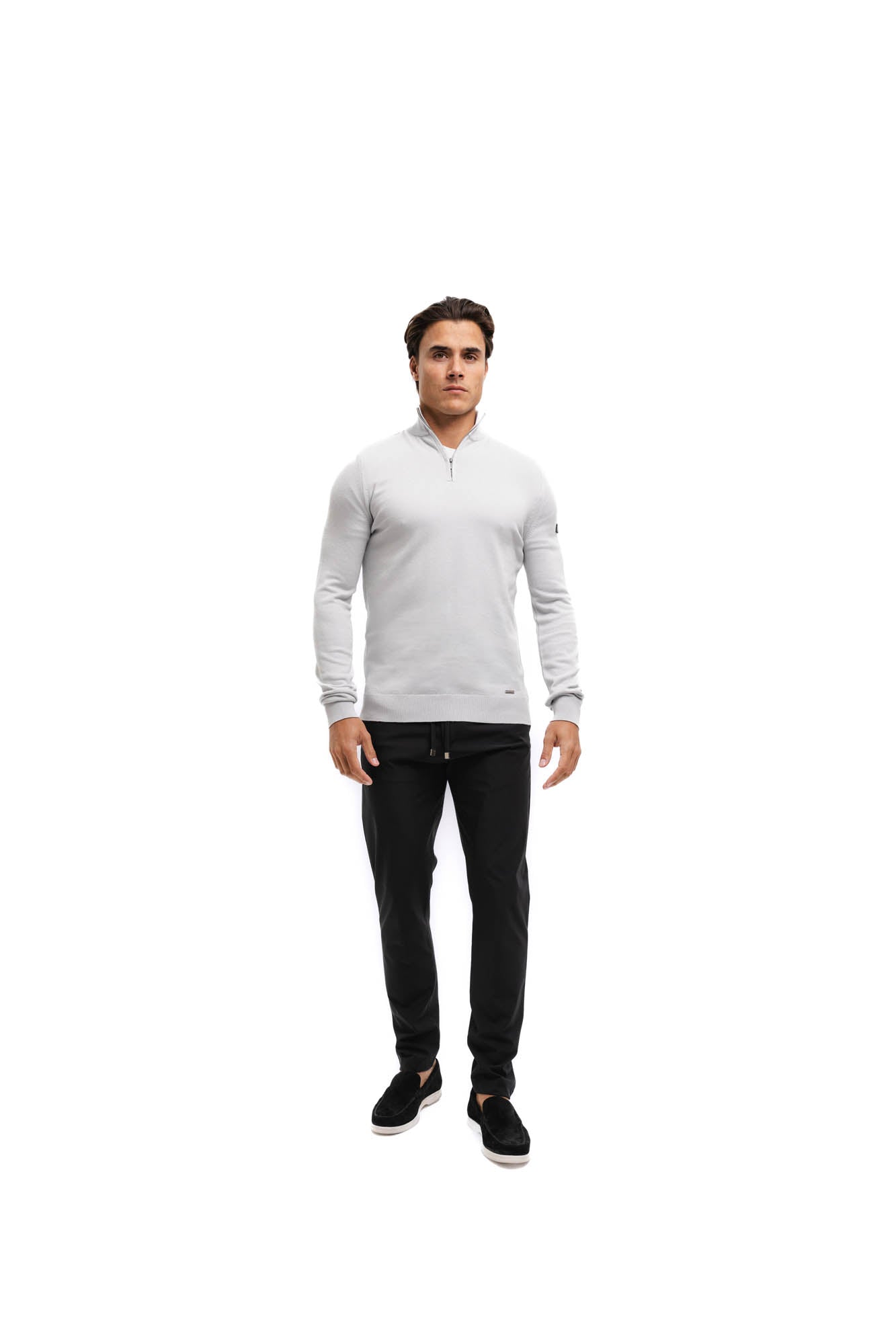 Malelions Men Knitted Quarter Zip | Ocean Grey