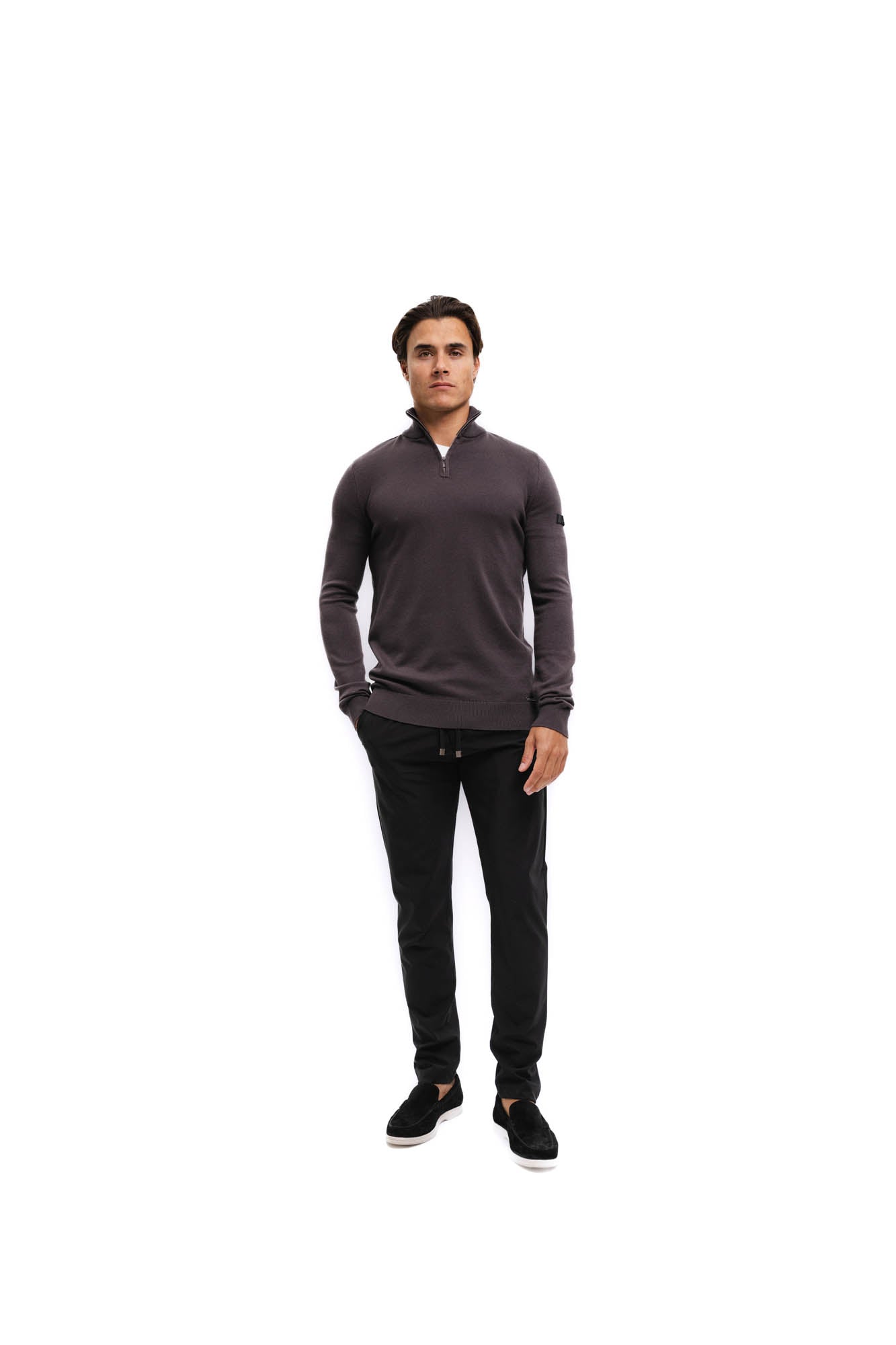 Malelions Men Knitted Quarter Zip | Mulch Brown