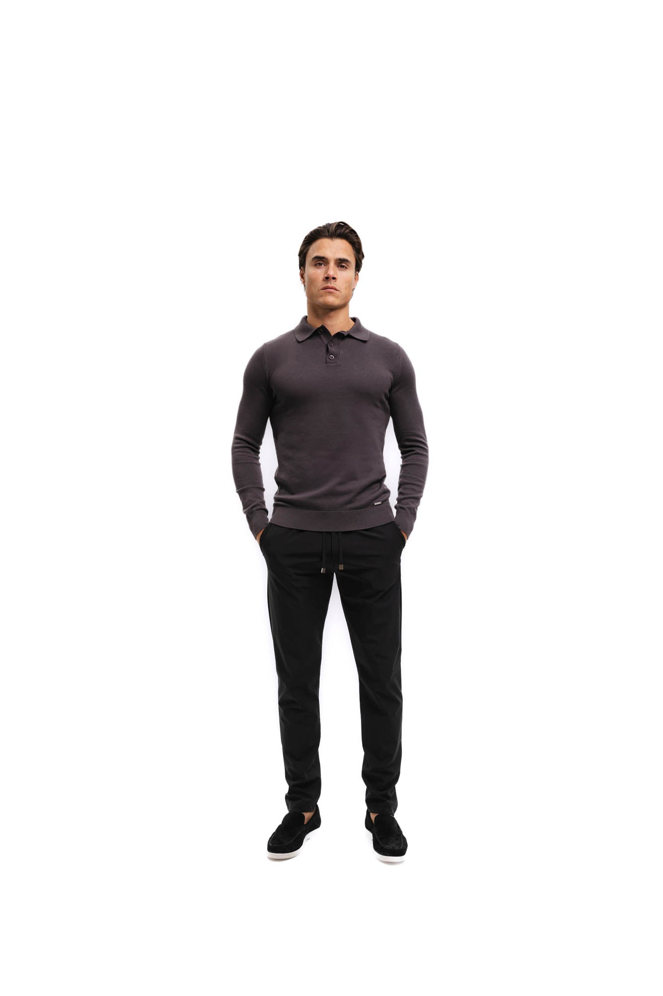 Malelions Men Knitted Longsleeve Polo | Mulch Brown