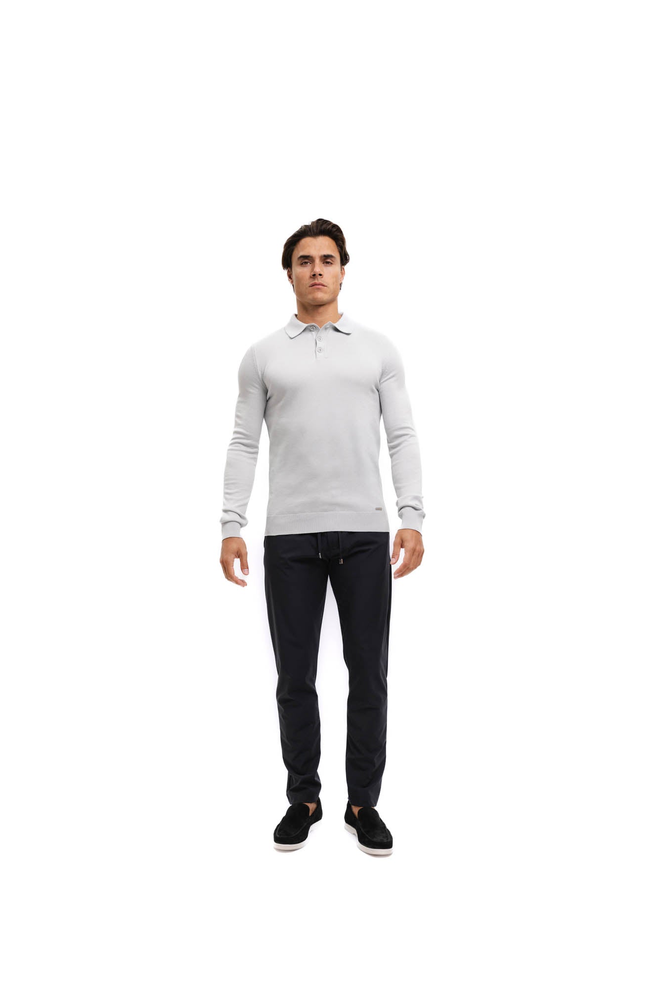 Malelions Men Knitted Longsleeve Polo | Ocean Grey