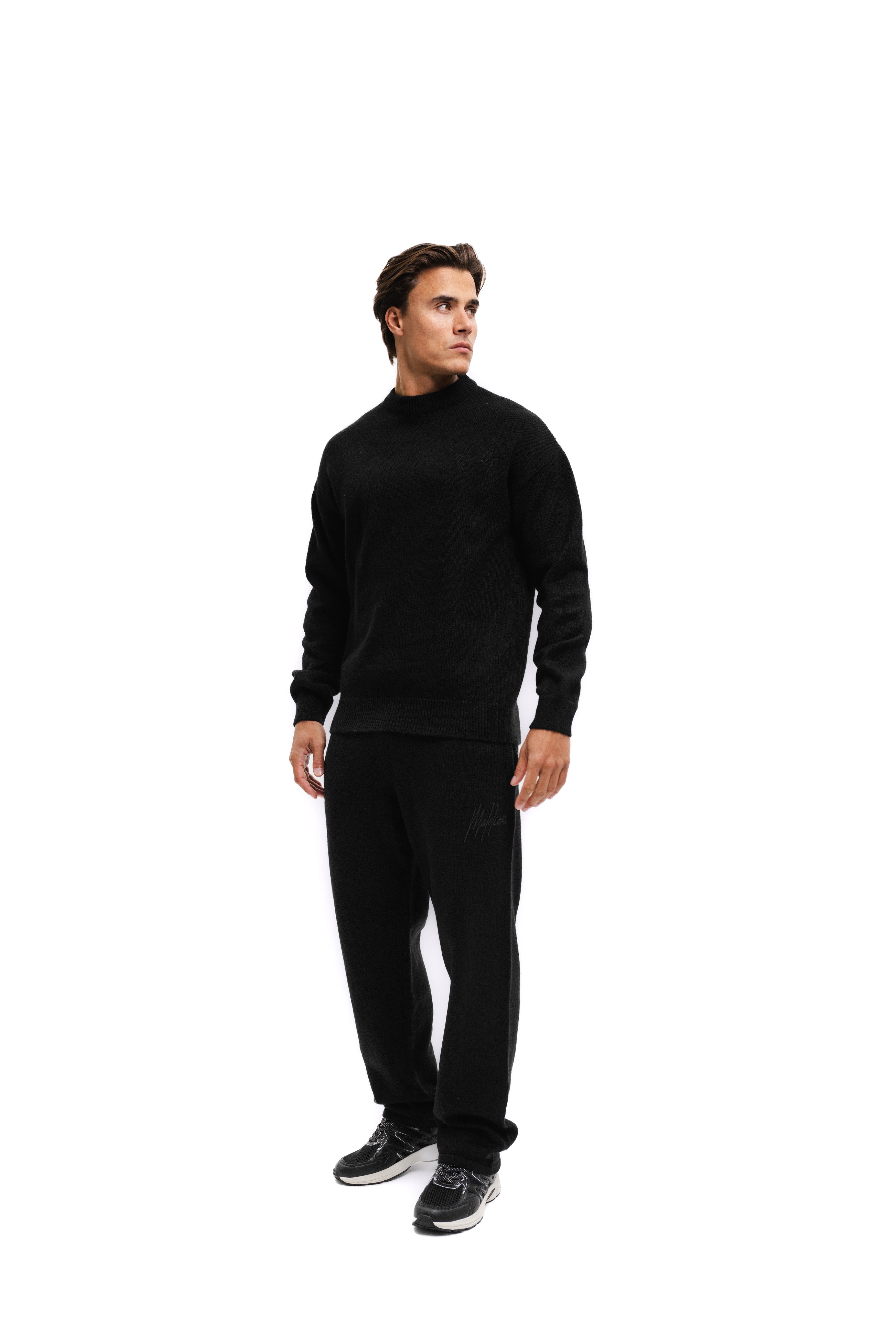 Malelions Herren Oversize-Strickpullover mit charakteristischem Muster | Schwarz