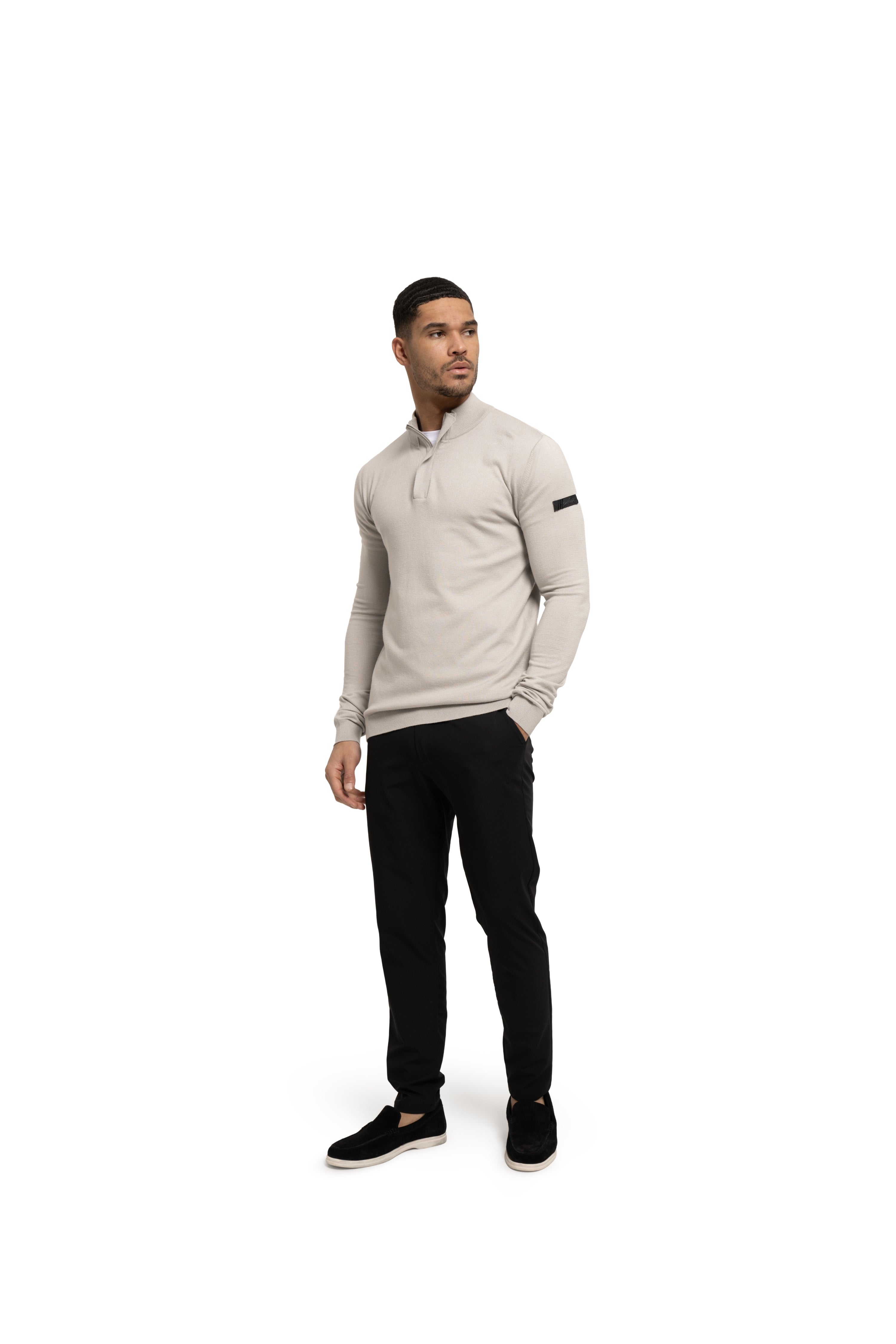Malelions Men Knitted Longsleeve Zip Polo | Pearl Grey