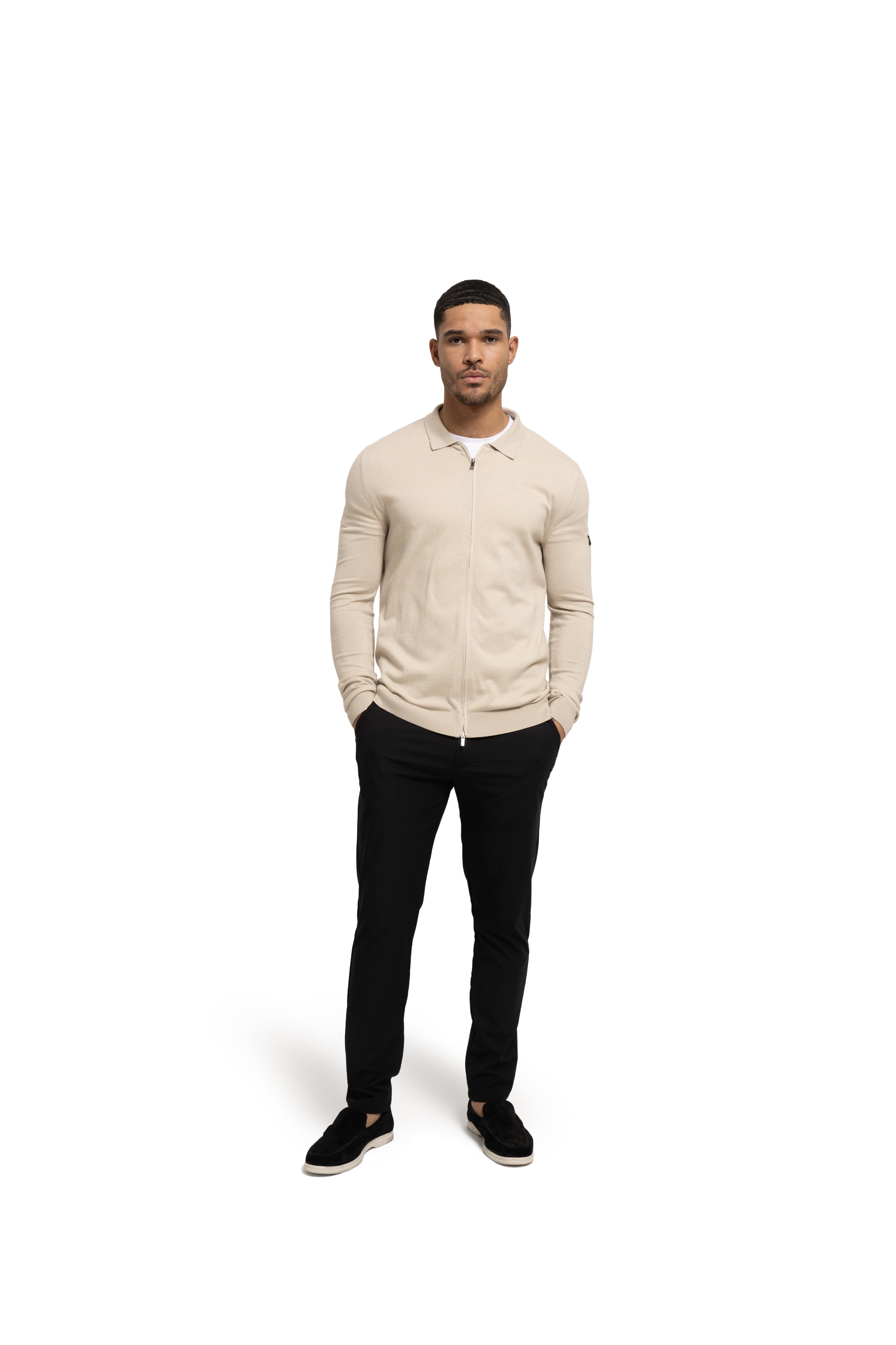 Malelions Men Knitted Zip Cardigan | Light Taupe