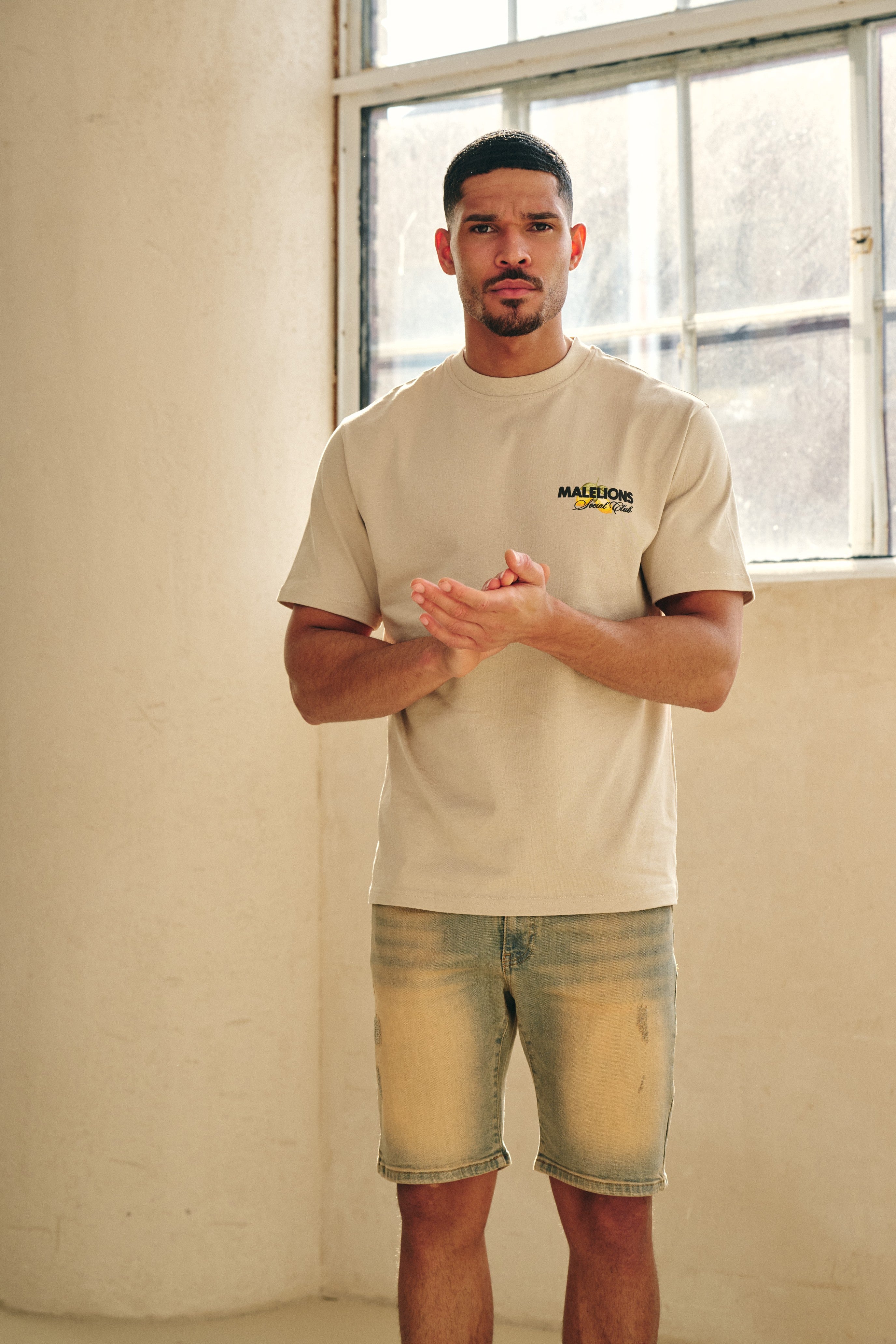 Malelions Men Washed Denim Shorts | Sand washed