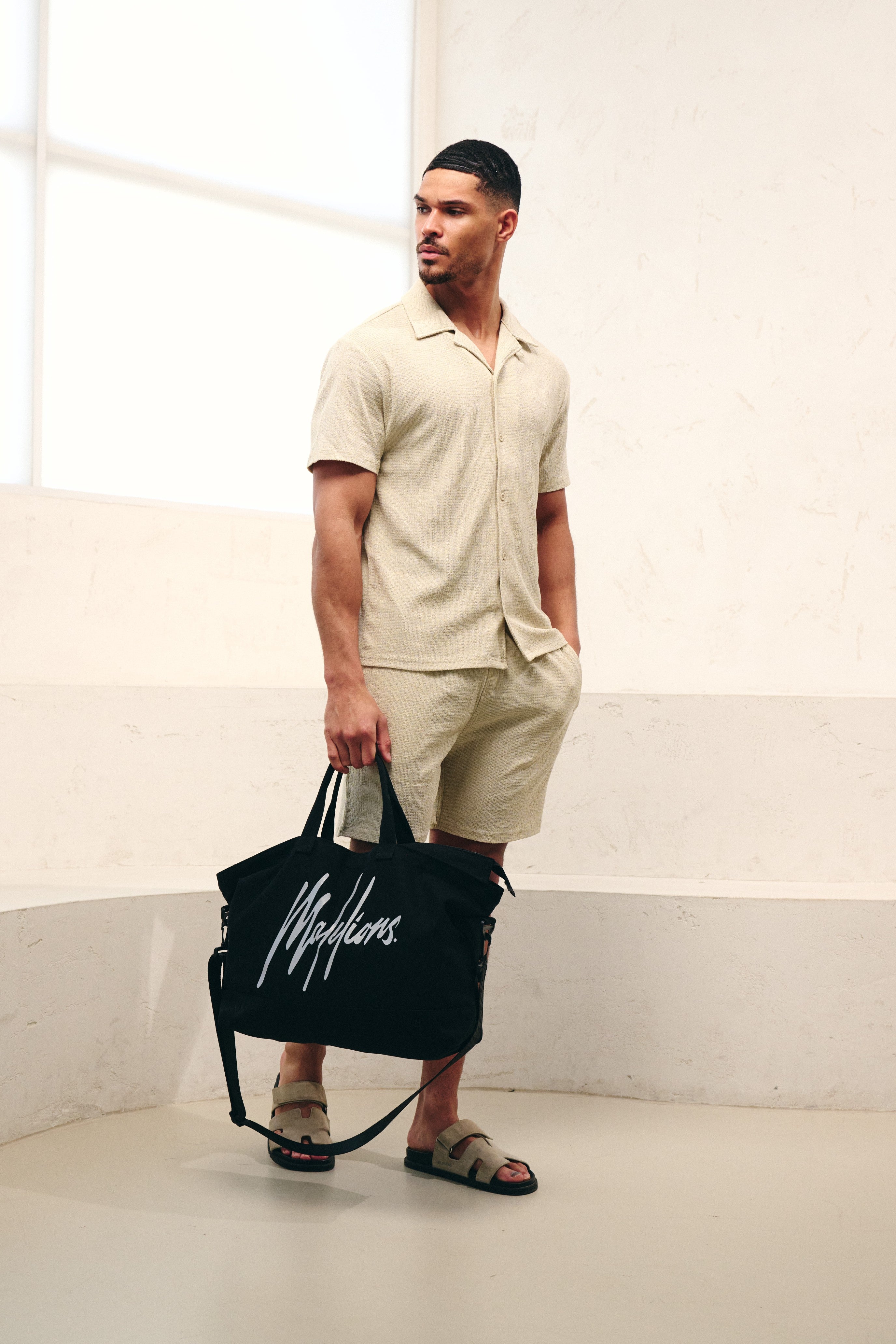 Malelions Men Emblem Seersucker Shirt | Light Taupe