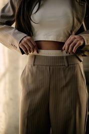 Malelions Women Pinstripe Pantalon | Sand