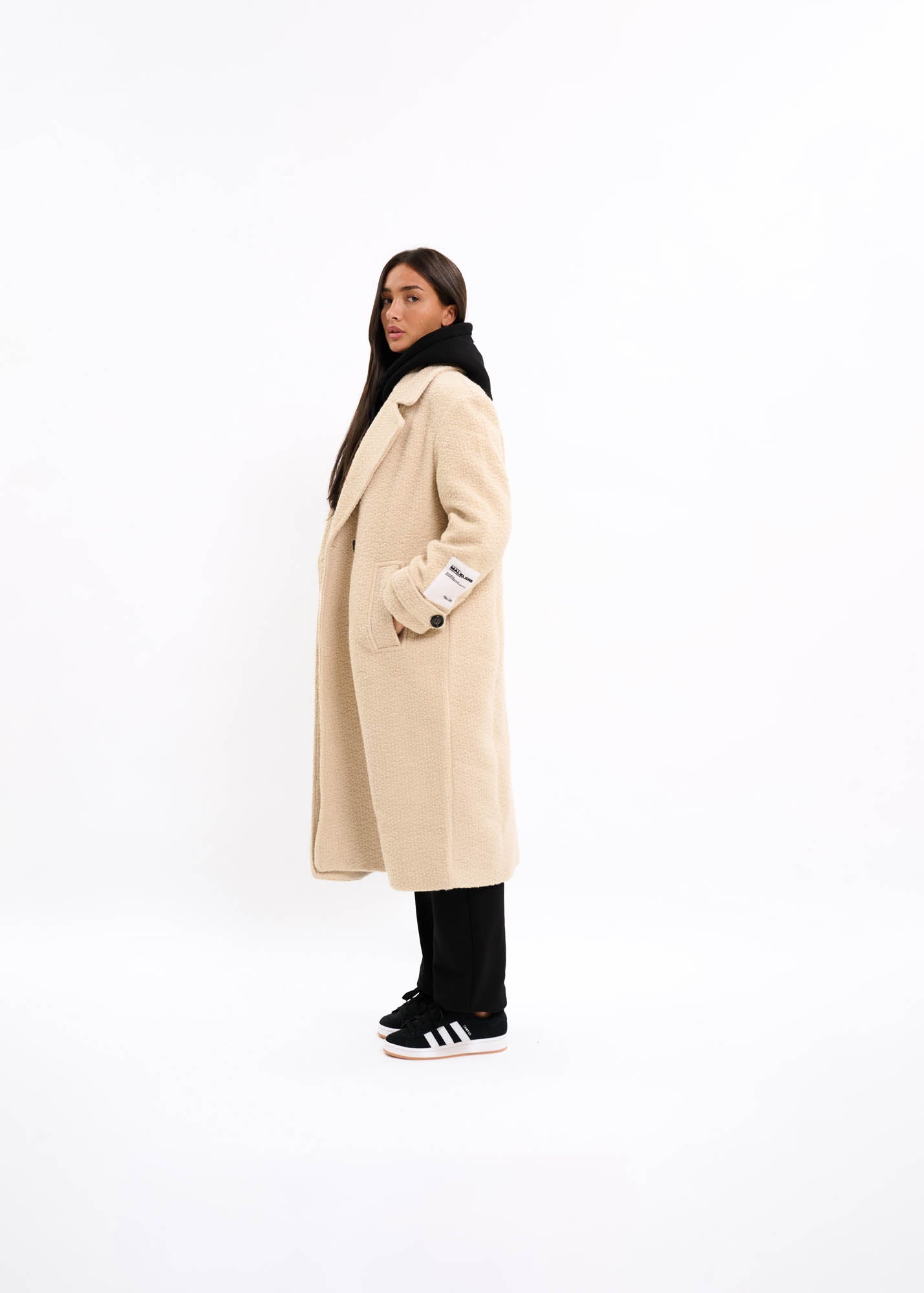 Malelions Women Oversized Label Coat | Beige