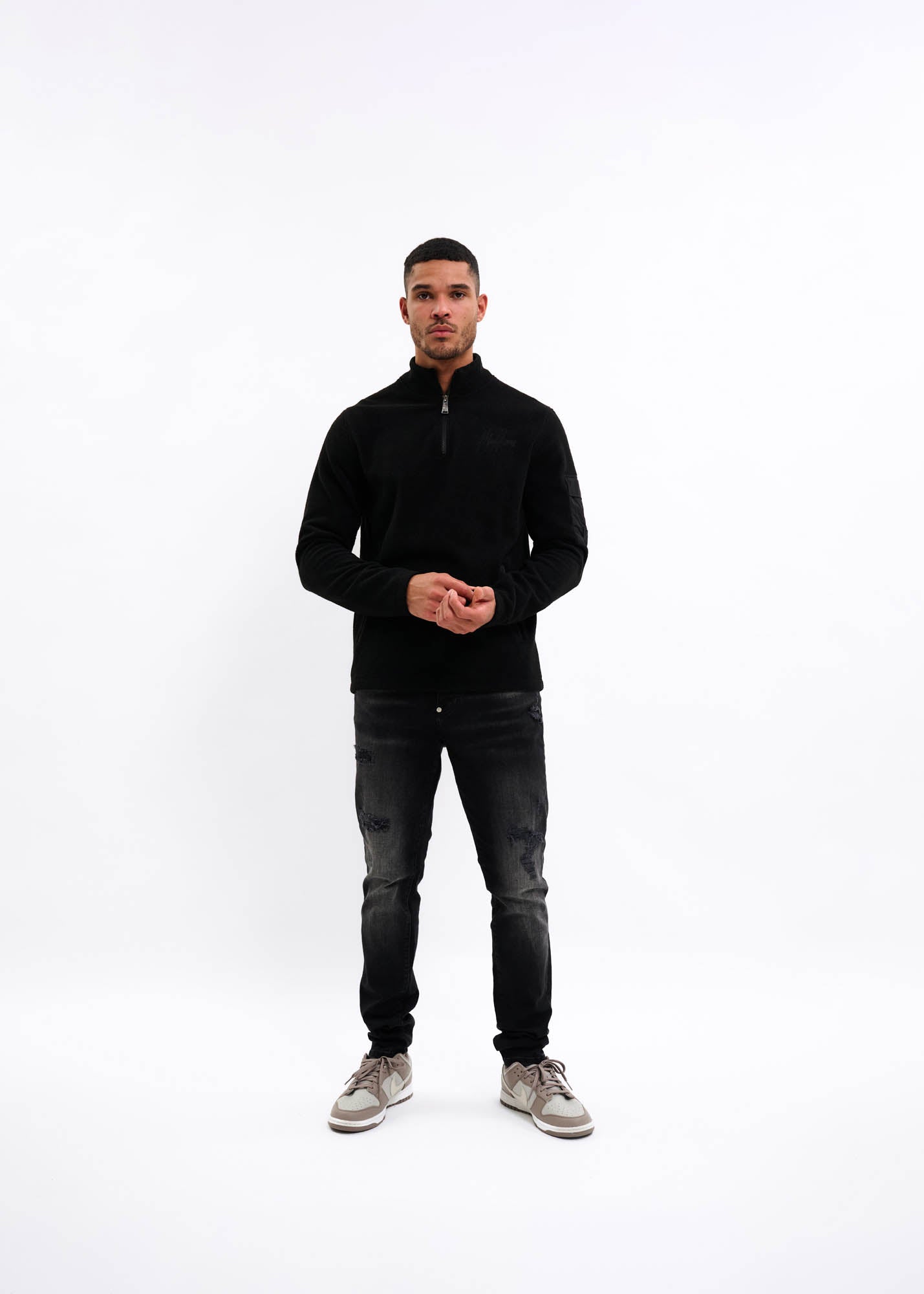 Malelions Men Fleece Half Zip Sweater | Black