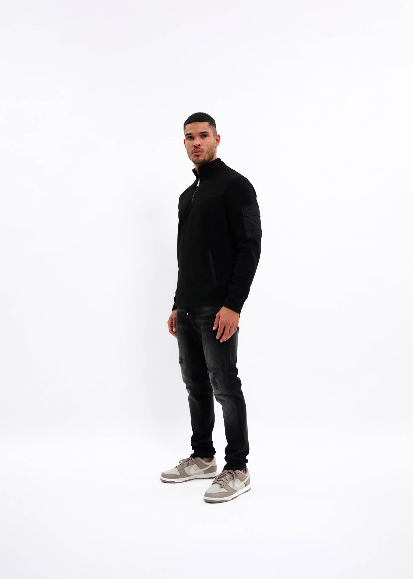 Malelions Men Fleece Half Zip Sweater | Black