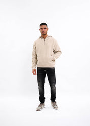 Malelions Men Fleece Nylon Half Zip Hoodie | Sand