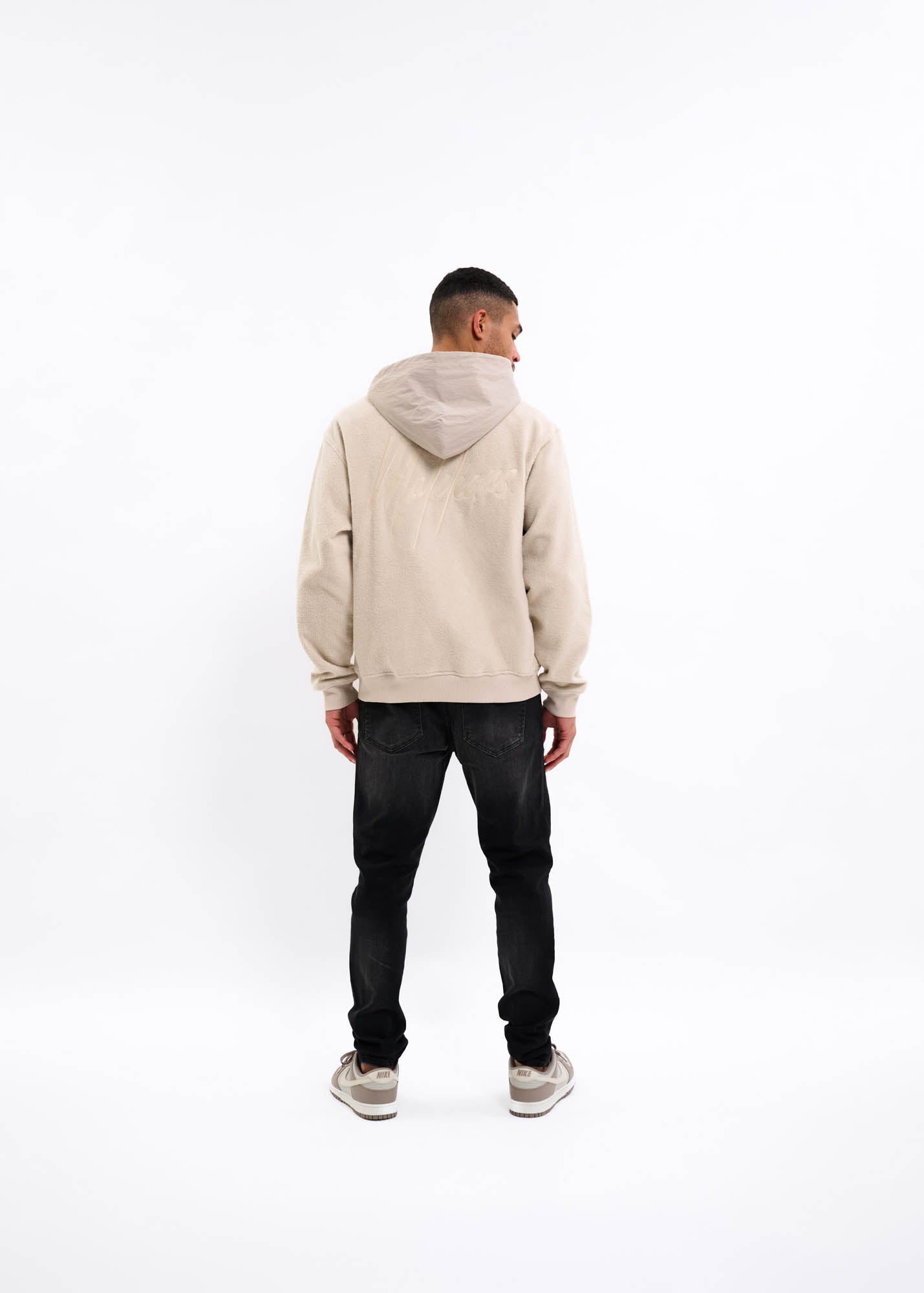 Malelions Men Fleece Nylon Half Zip Hoodie | Sand