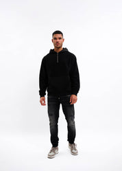 Malelions Men Fleece Nylon Half Zip Hoodie | Black