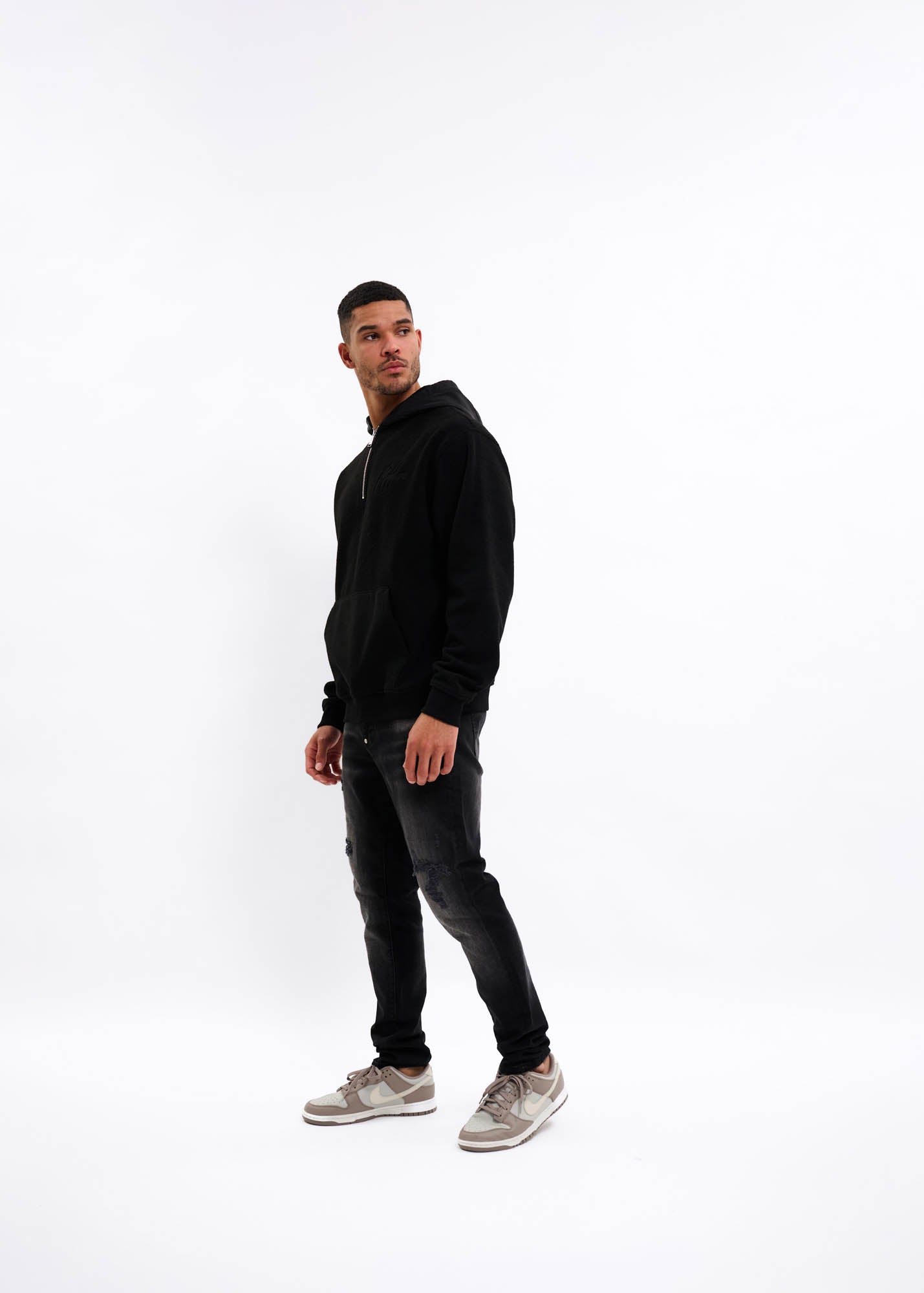 Malelions Men Fleece Nylon Half Zip Hoodie | Black