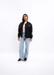 Malelions Women Oversized Label Bomber Jacket | Deep Black