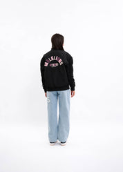 Malelions Women Oversized Label Bomber Jacket | Deep Black