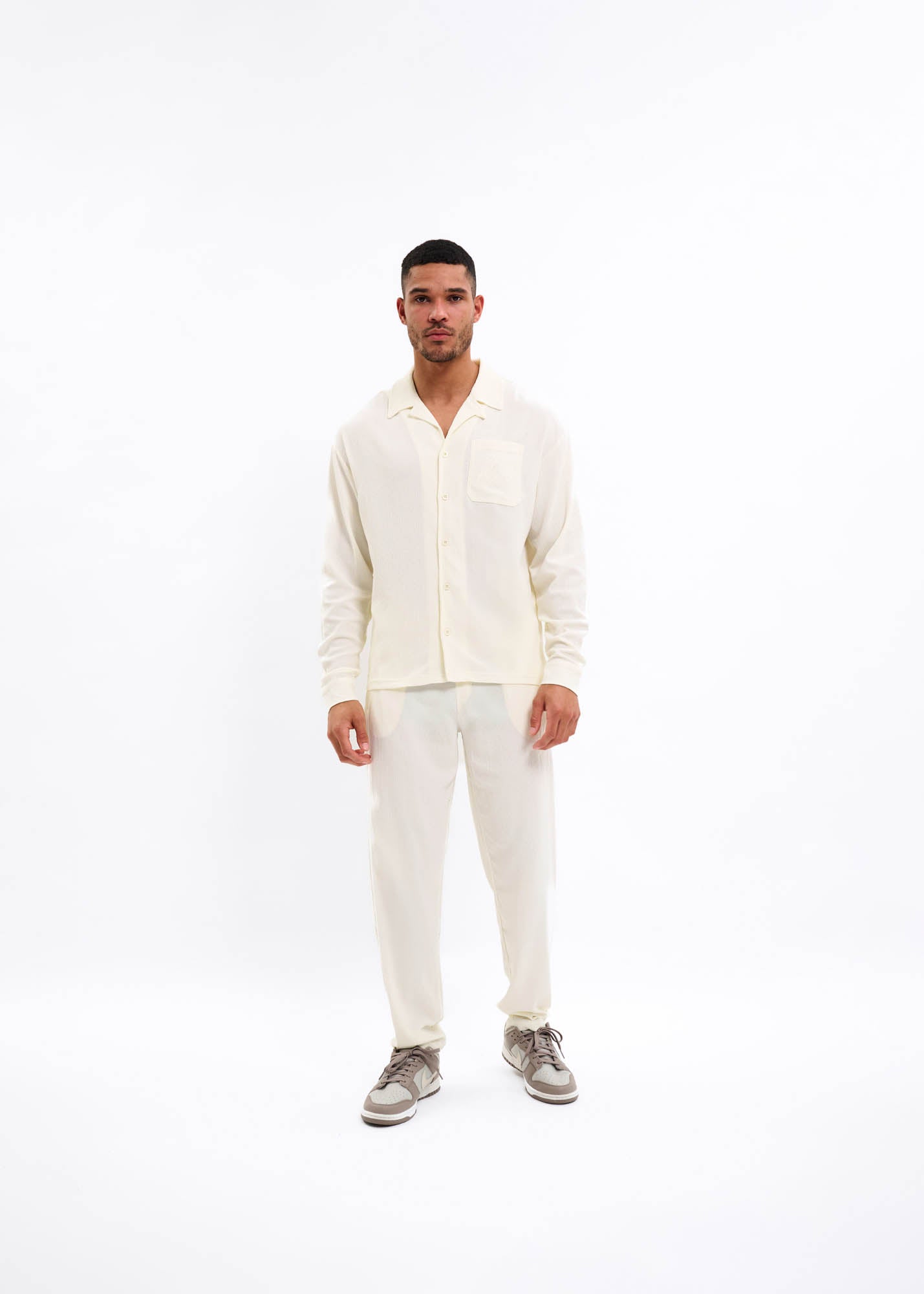 Malelions Men Seersucker Longsleeve Shirt | Off White