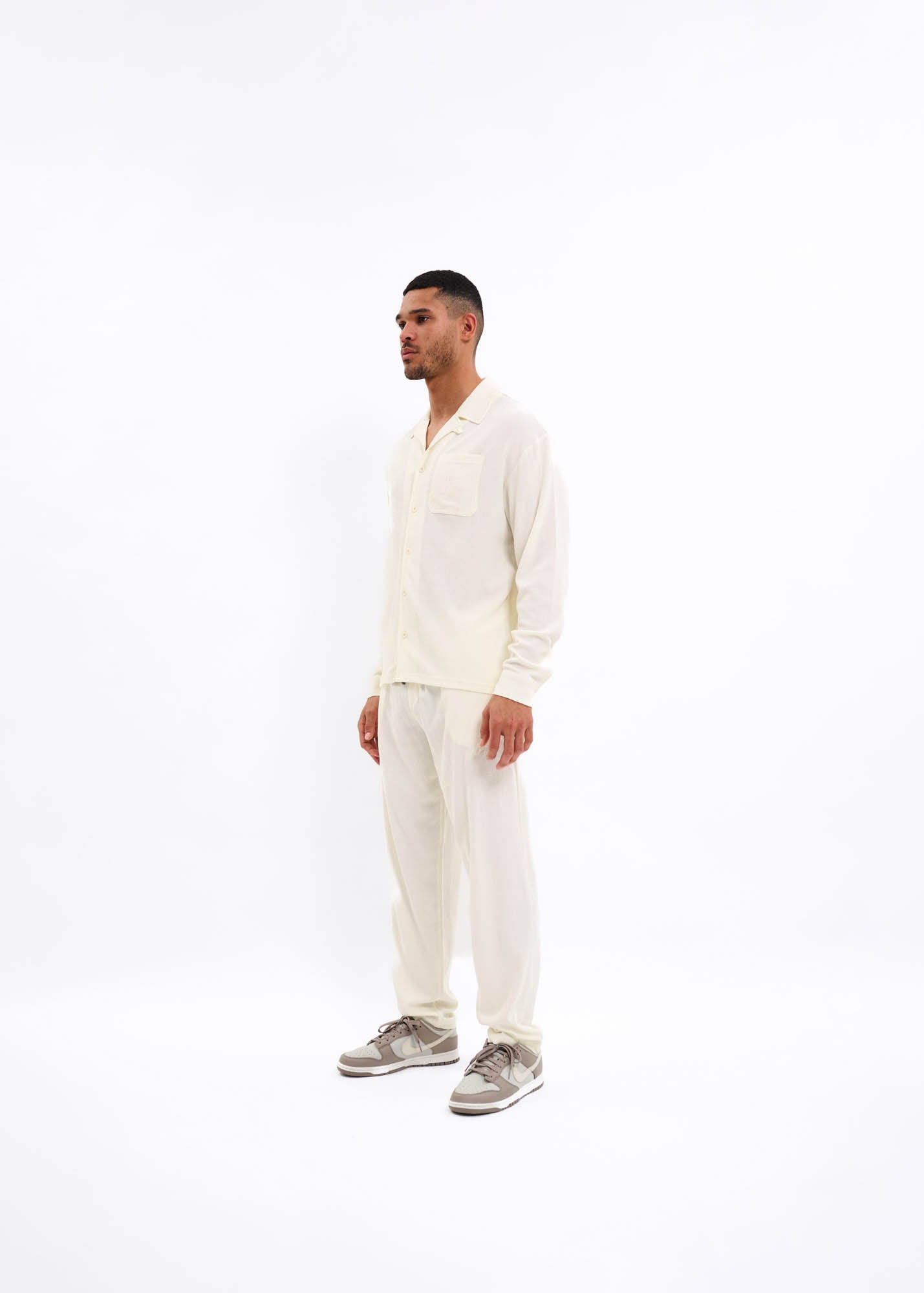 Malelions Men Seersucker Longsleeve Shirt | Off White