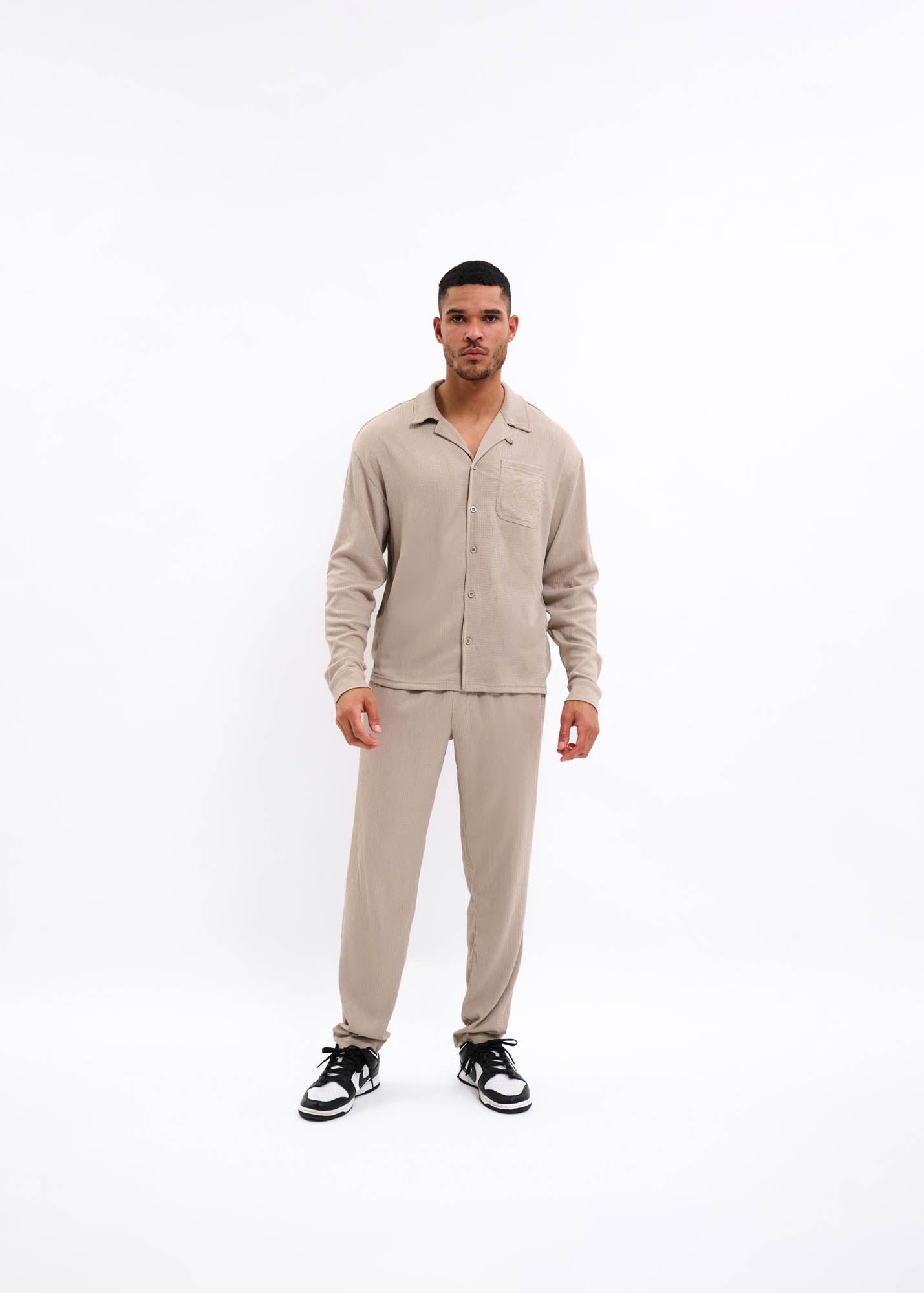 Malelions Men Seersucker Longsleeve Shirt | Taupe