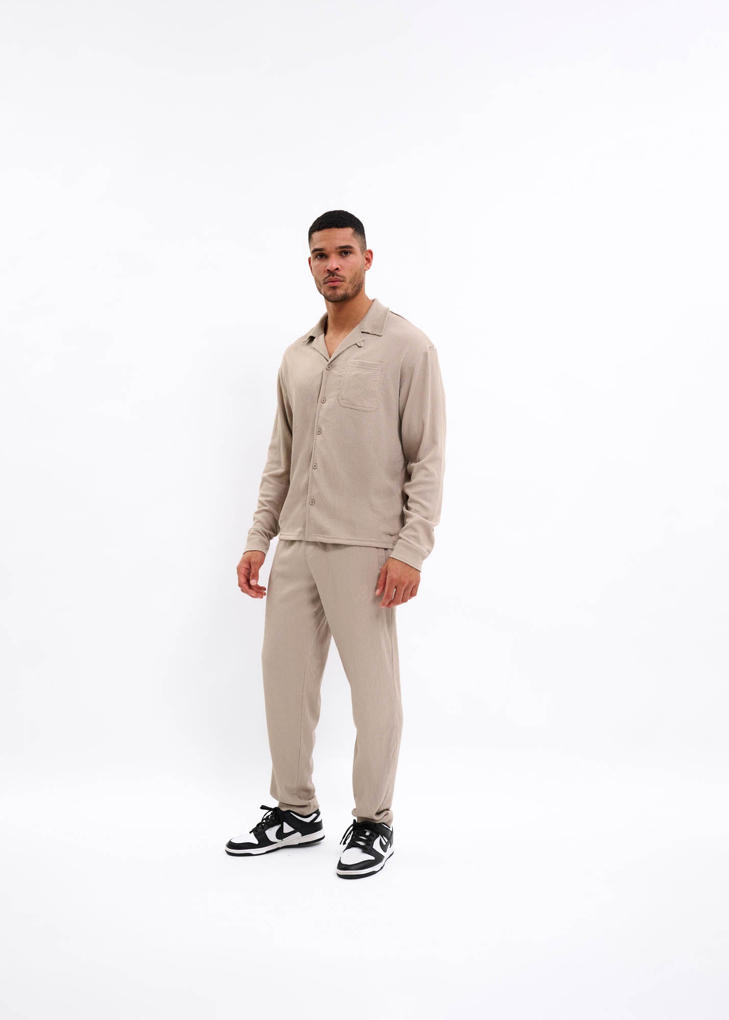 Malelions Men Seersucker Longsleeve Shirt | Taupe