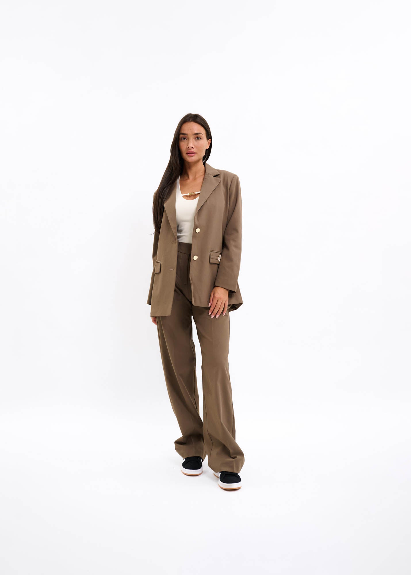 Malelions Women Gallery Oversized Blazer | Dark Taupe