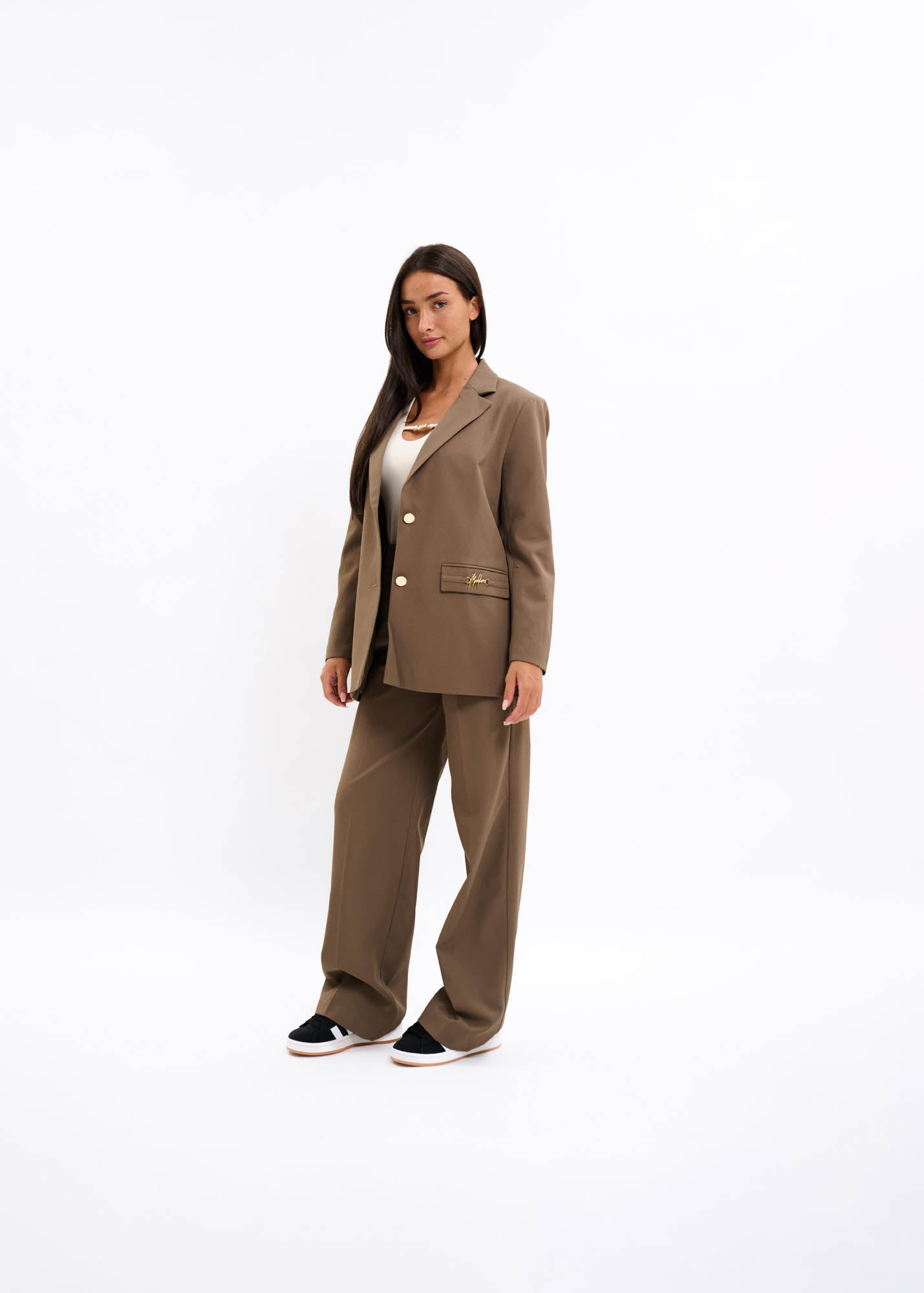 Malelions Women Gallery Oversized Blazer | Dark Taupe