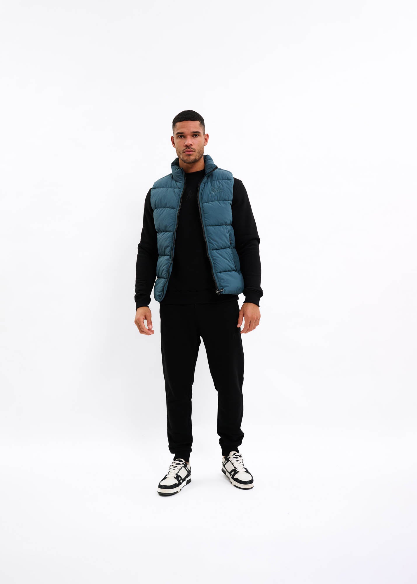 Malelions Men Matt Crinkle Padded Vest | Blue Slate