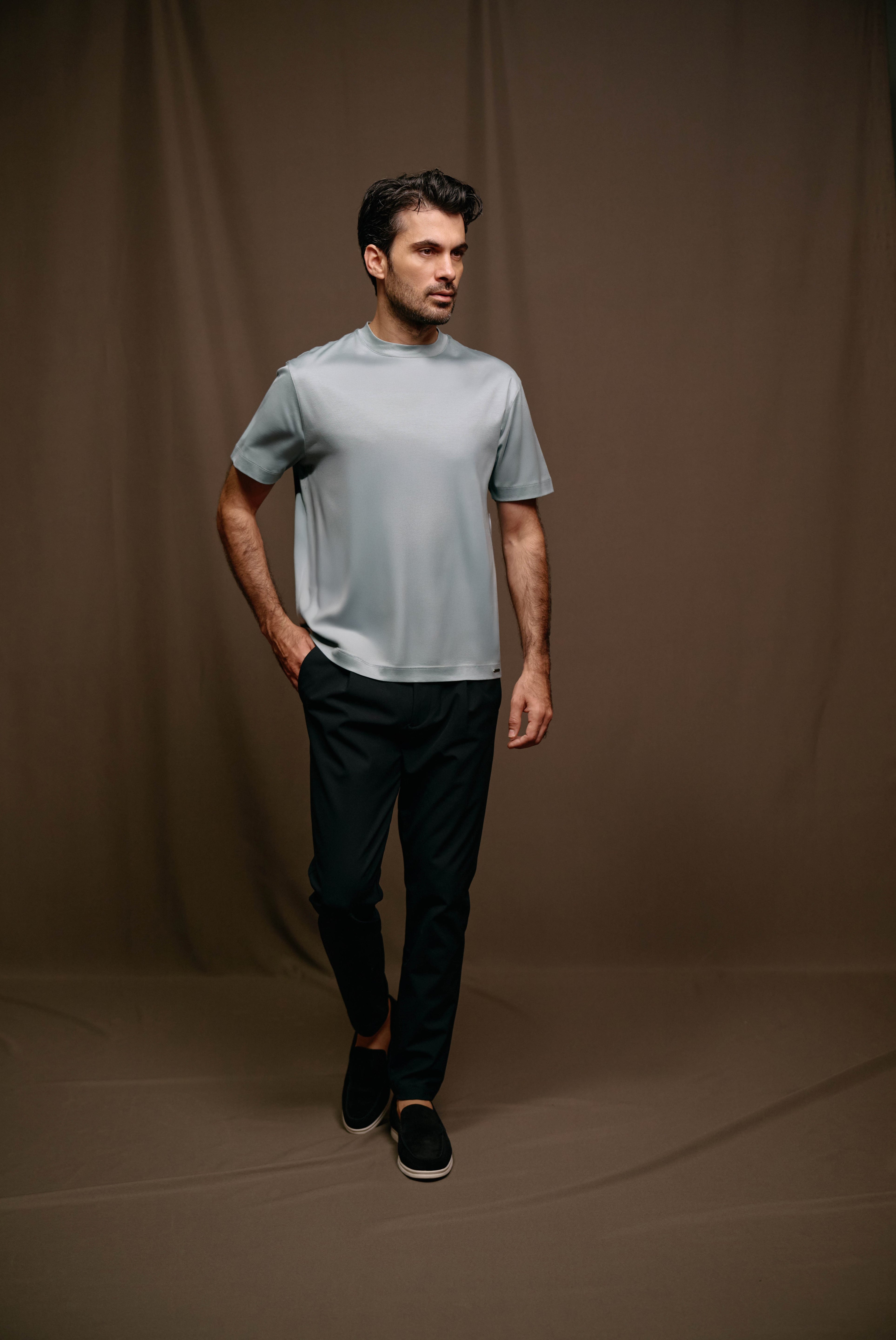 Malelions Men Mercerized T-Shirt | Ocean Grey