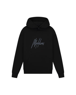 Malelions Men Striped Signature Hoodie | Black/Blue Slate