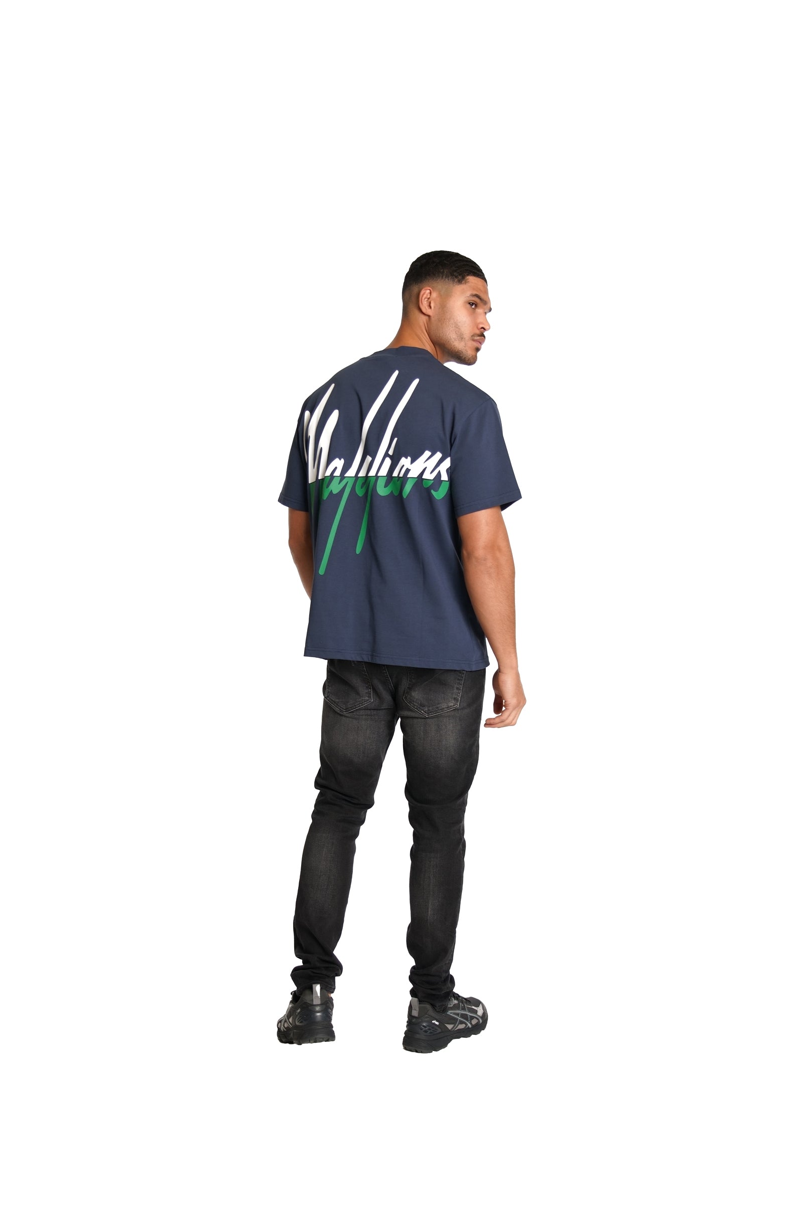 Malelions Men Oversized Split T-Shirt | Navy/Green