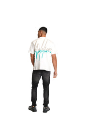 Malelions Men Oversized Split T-Shirt | White/Turquoise