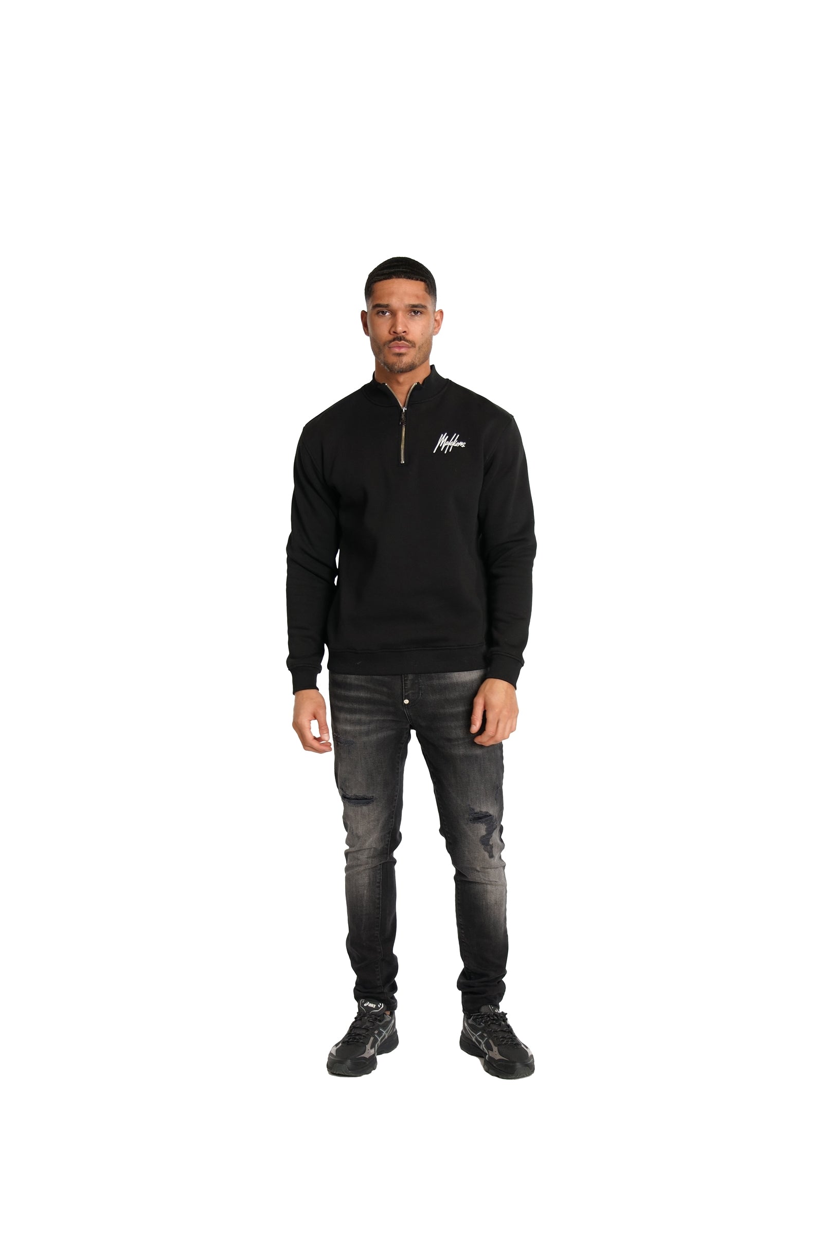 Malelions Herren-Sneaker-Halbzip-Pullover | Schwarz