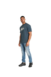 Malelions Herren-T-Shirt Essentials | Schiefergrau/Cremeweiß