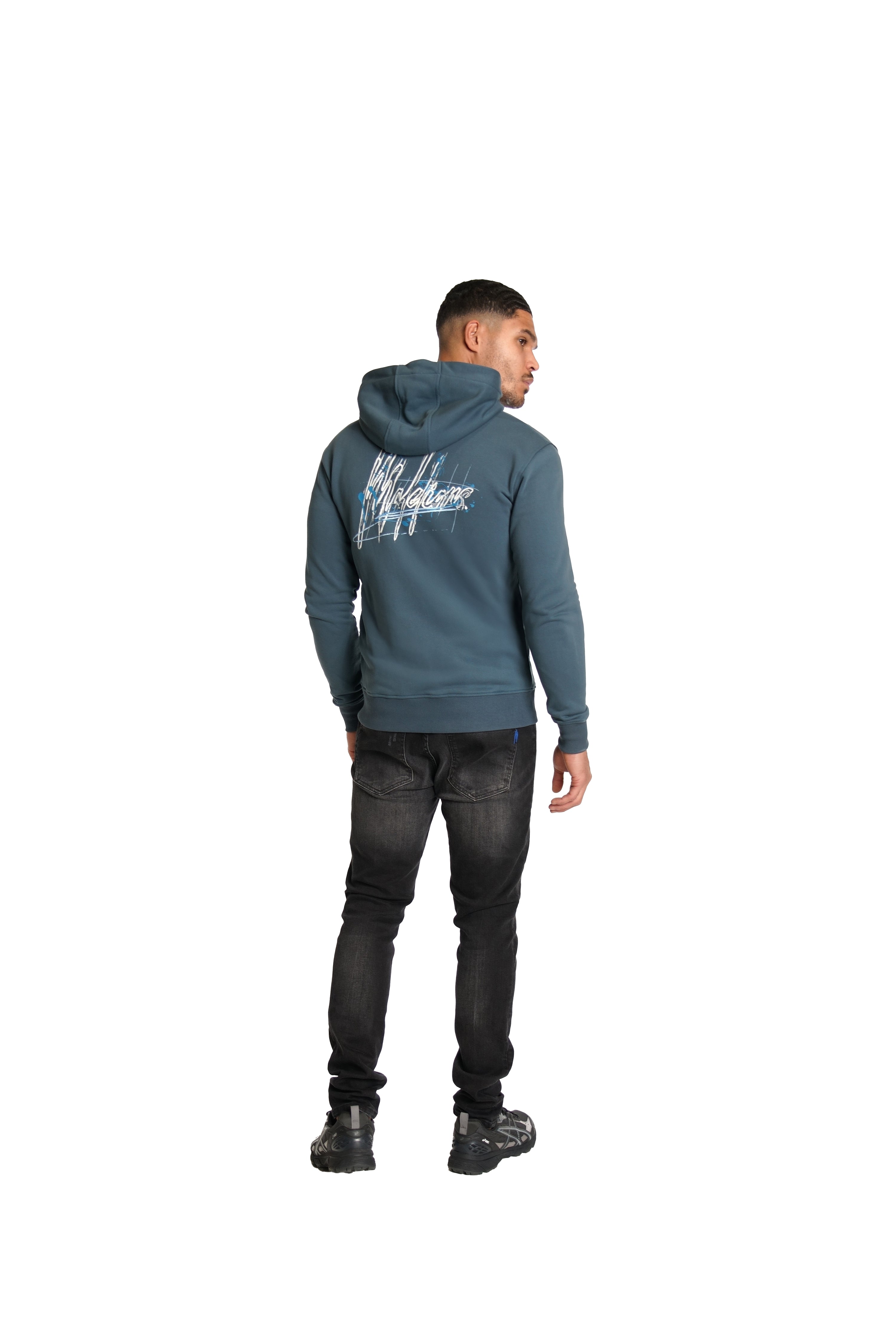 Malelions Herren Splash Zip-Hoodie | Schiefergrau/Hellblau