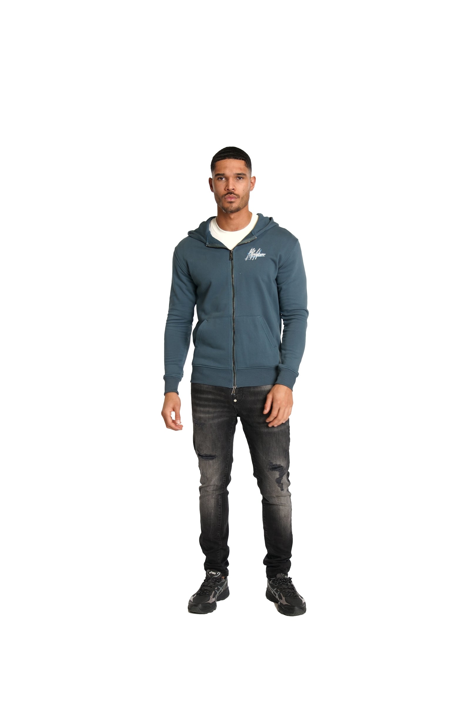 Malelions Herren Splash Zip-Hoodie | Schiefergrau/Hellblau