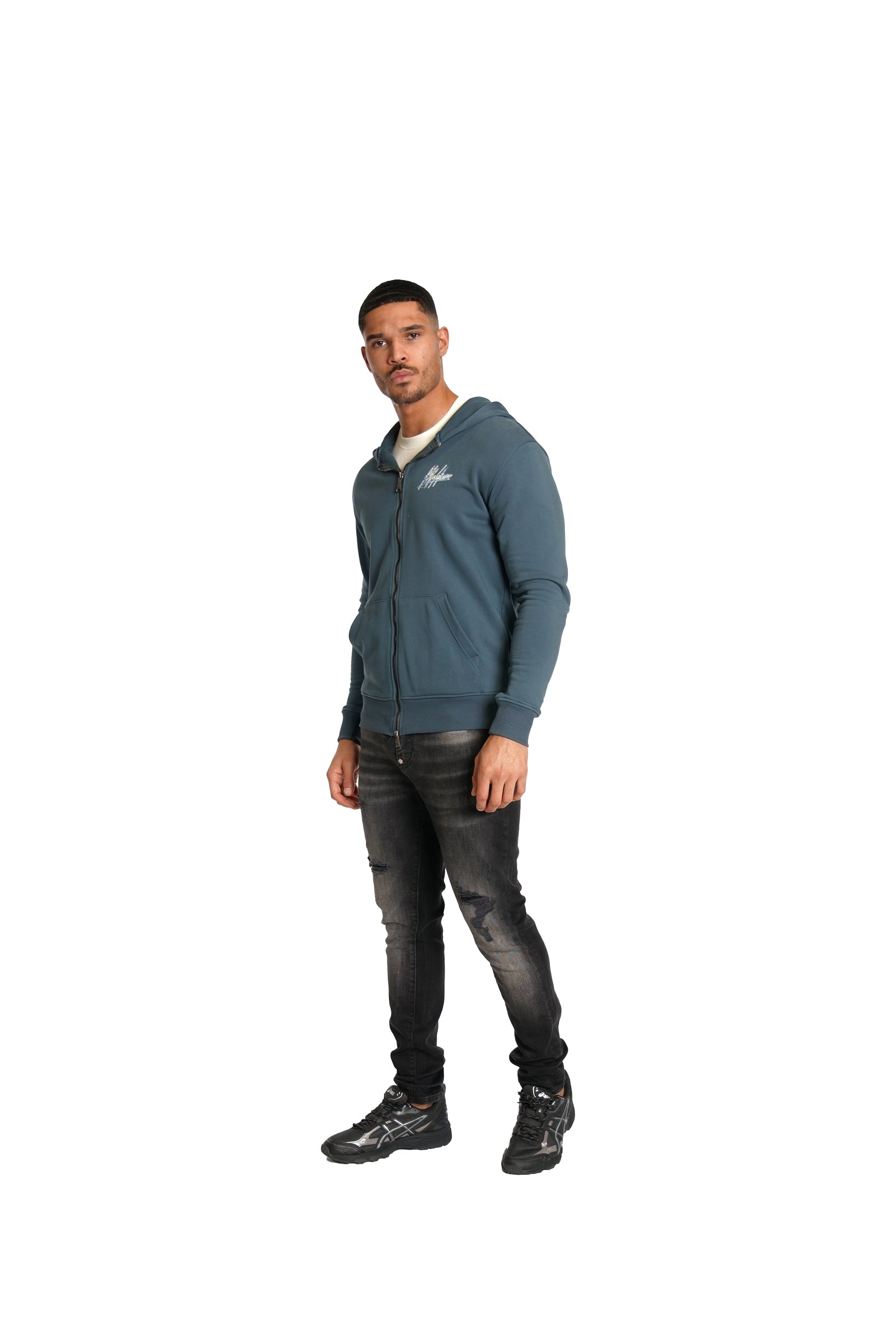 Malelions Herren Splash Zip-Hoodie | Schiefergrau/Hellblau