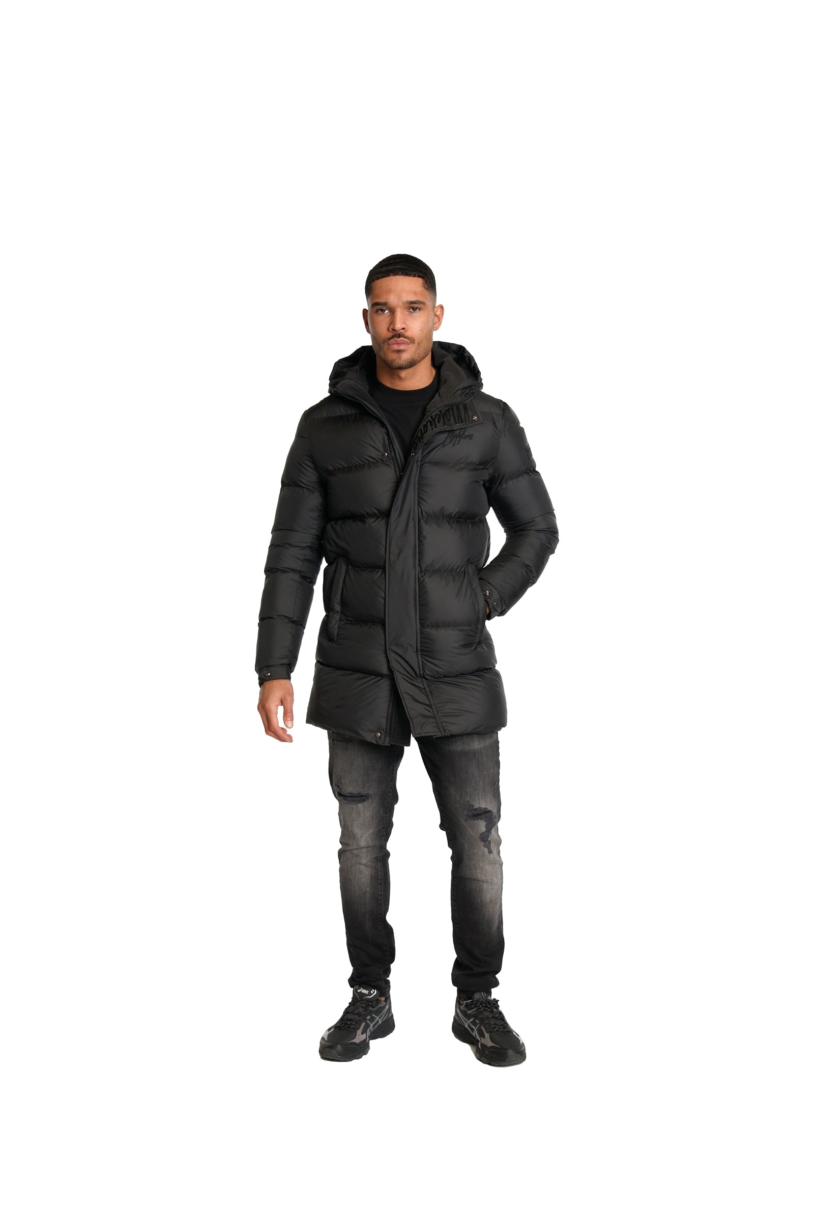 Malelions Men Long Puffer Jacket | Black
