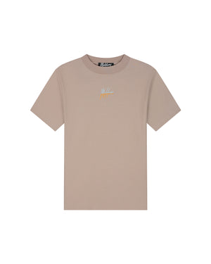 Malelions Herren-T-Shirt mit Schlitz | Taupe/Türkis