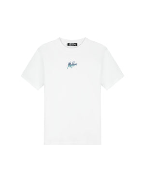 Malelions Herren-T-Shirt mit Schlitz | Weiß/Tintenblau