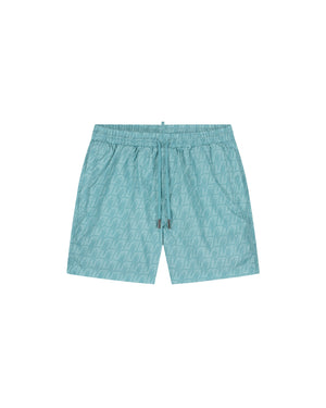 Malelions Herren-Badeshorts mit Monogramm | Staubiges Türkis