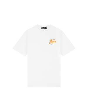 Malelions Men Signature Drip T-Shirt | White/Orange