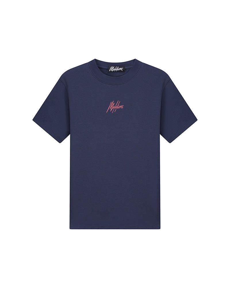  Malelions Men Striped Signature T-Shirt | Navy/Coral