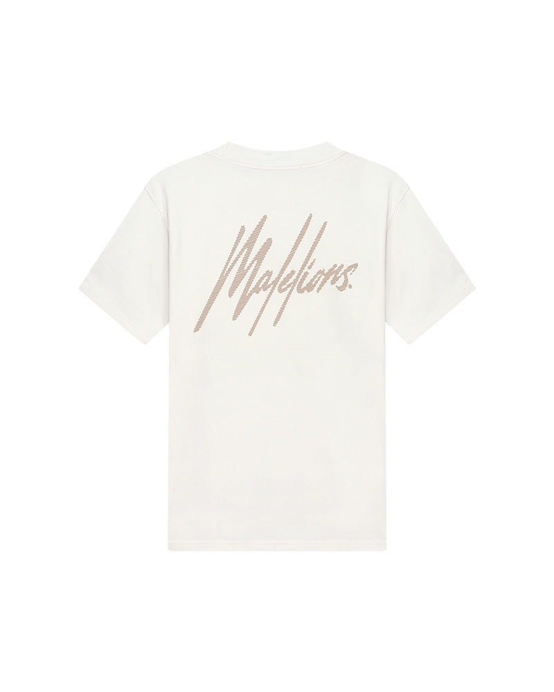 Malelions Men Striped Signature T-Shirt | Off-White/Taupe